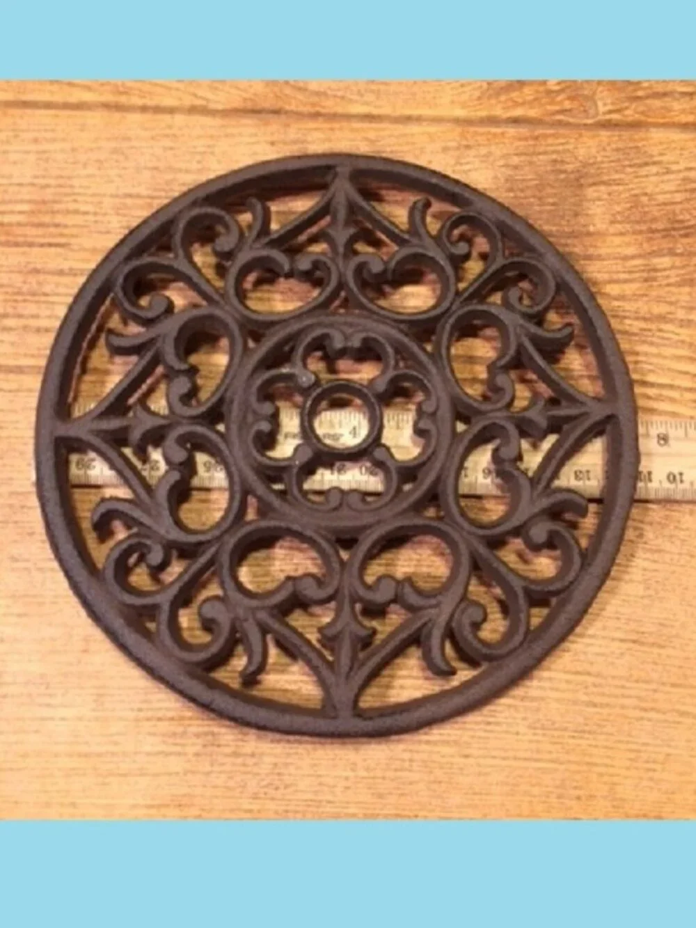 Decorative Round Cast Iron Trivet Ornate 7 3/8